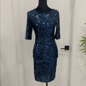 BCBGMaxAzria Navy Sequin Midi Dress